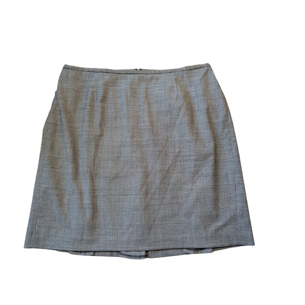 Talbots For Woman Petites Wool Blend Glen Plaid Inverted Pleat Skirt Gray 18WP